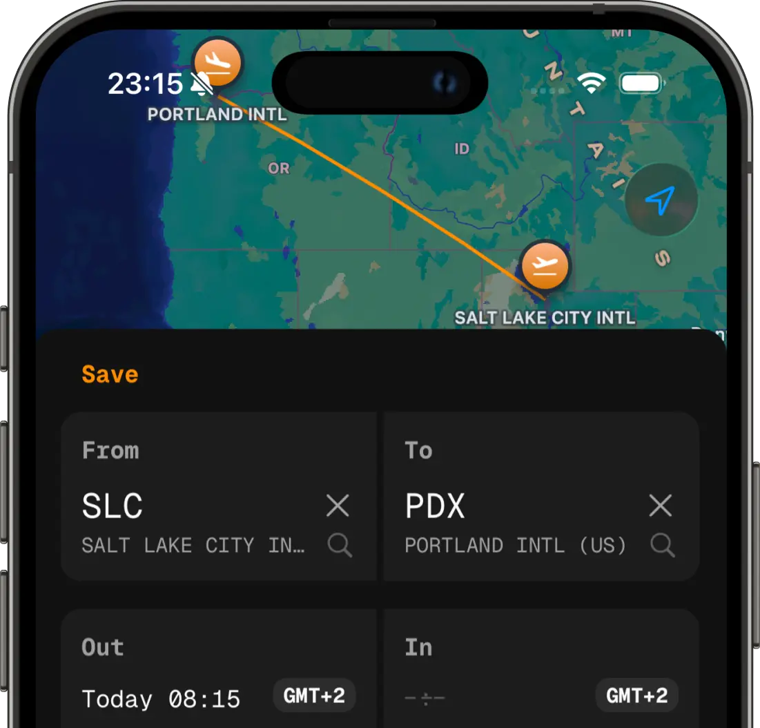 New flight entry logging page on a digital logbook app for iPhone and iPad, featuring user-friendly interface elements.